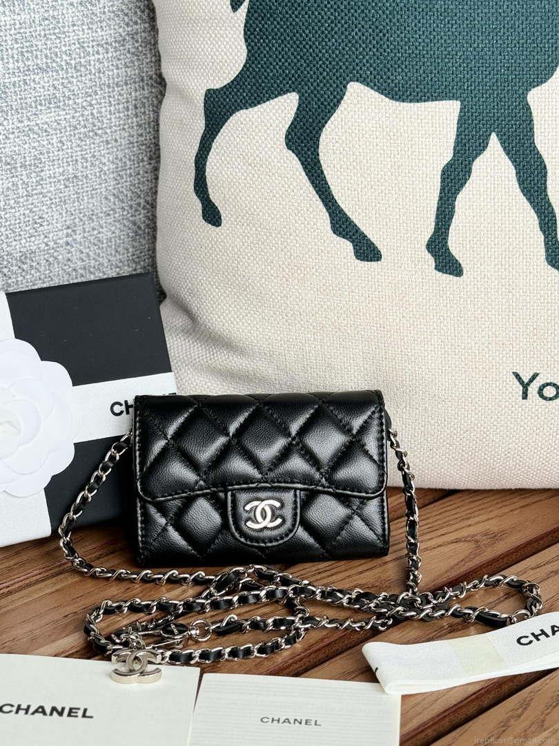 Chanel A81081 Wallet on Chain Shiny Lambskin Black