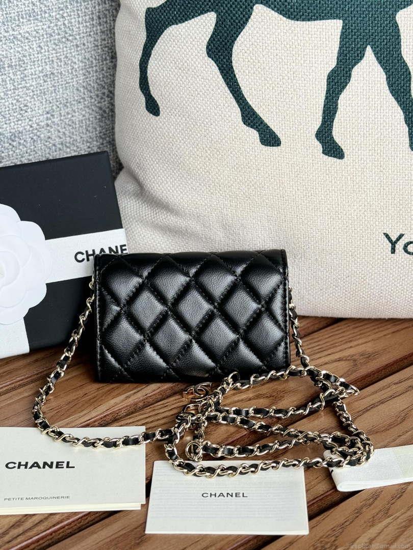 Chanel A81081 Wallet on Chain Shiny Lambskin Black