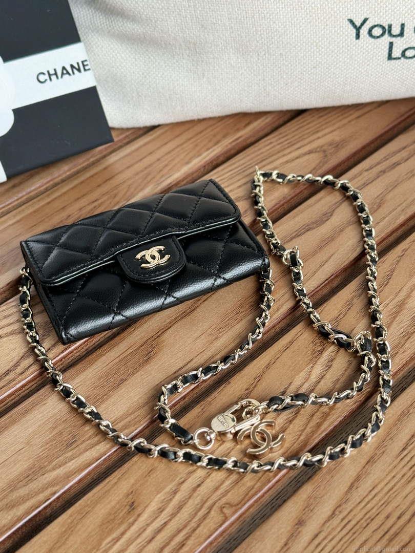 Chanel A81081 Wallet on Chain Shiny Lambskin Black