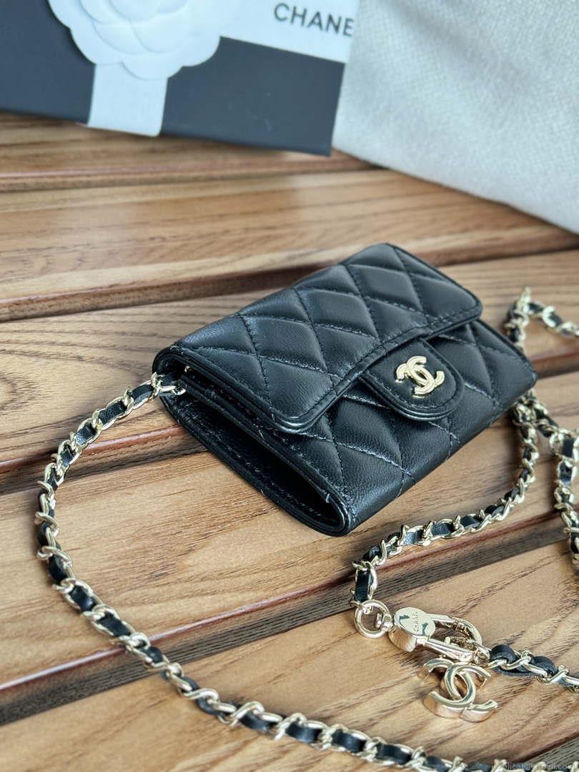 Chanel A81081 Wallet on Chain Shiny Lambskin Black