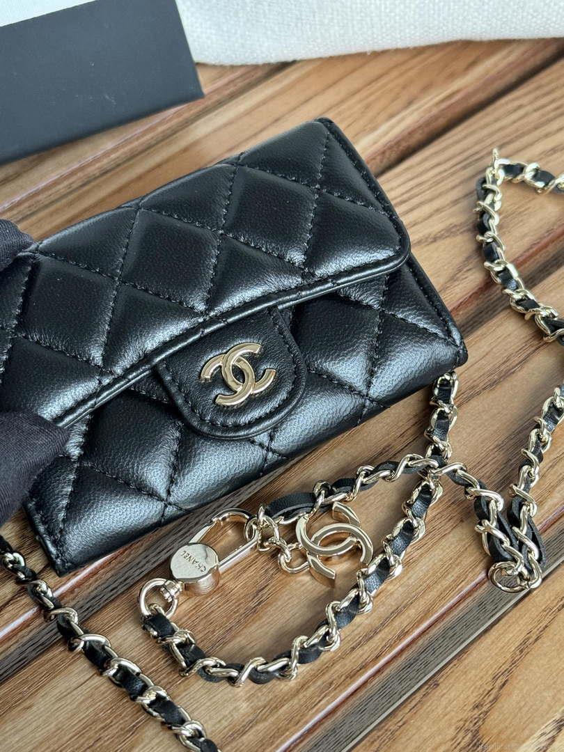 Chanel A81081 Wallet on Chain Shiny Lambskin Black