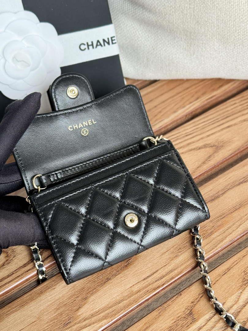 Chanel A81081 Wallet on Chain Shiny Lambskin Black