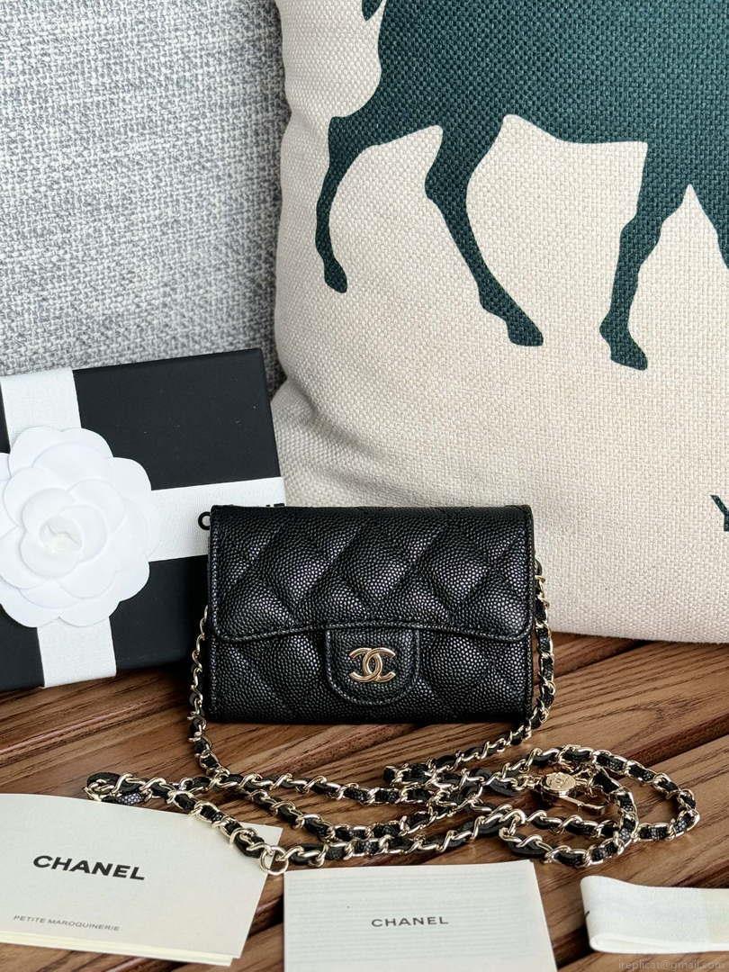 Chanel A81081 Wallet on Chain Shiny Calfskin Black small ball