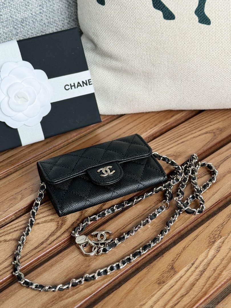 Chanel A81081 Wallet on Chain Shiny Calfskin Black small ball