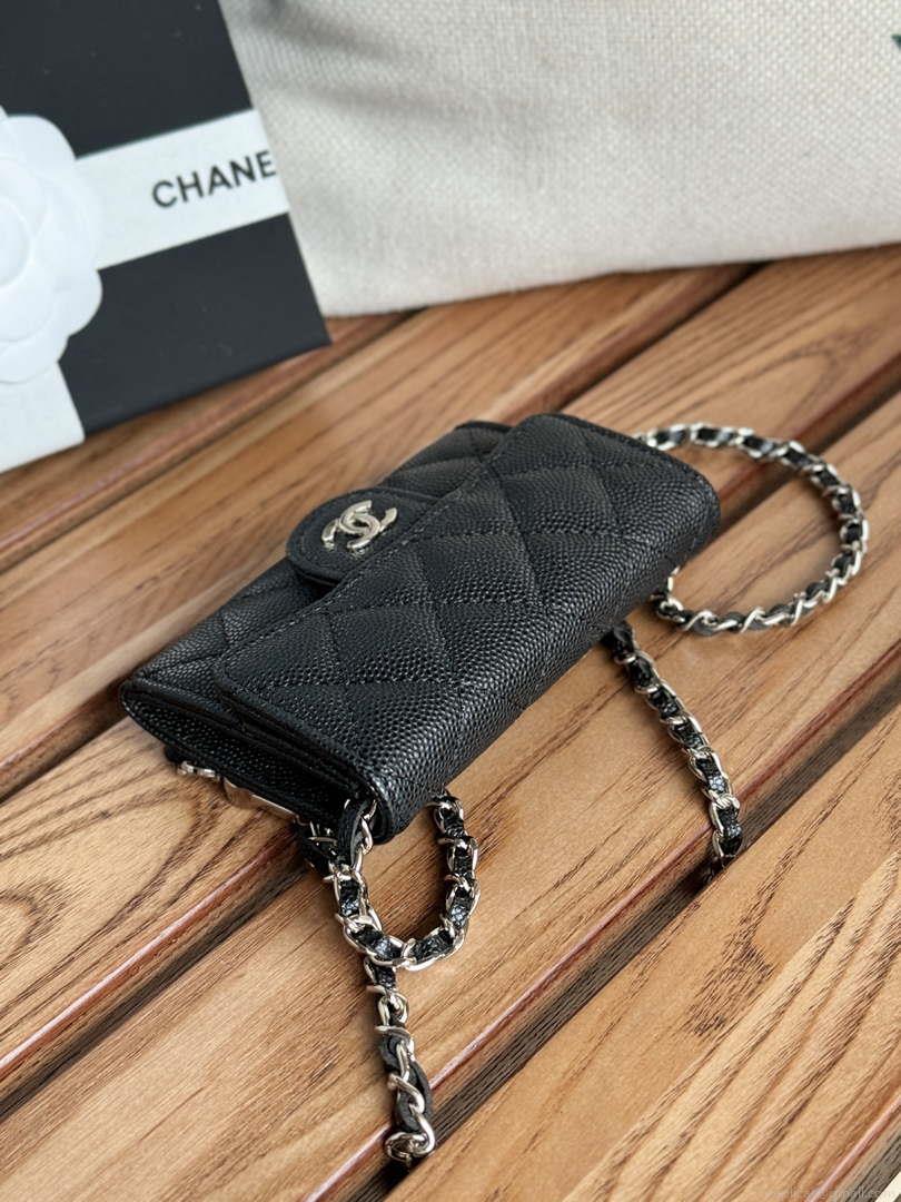 Chanel A81081 Wallet on Chain Shiny Calfskin Black small ball