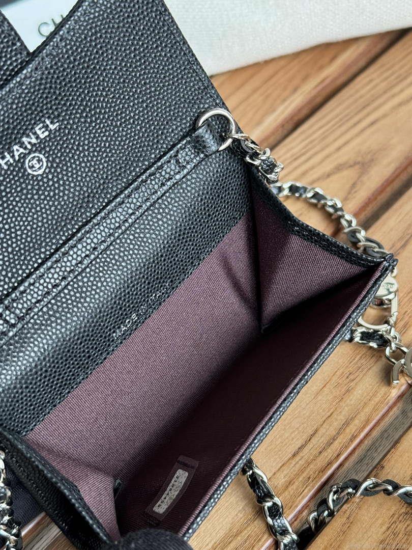 Chanel A81081 Wallet on Chain Shiny Calfskin Black small ball