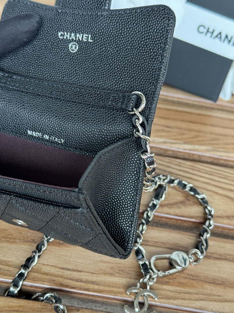 Chanel A81081 Wallet on Chain Shiny Calfskin Black small ball