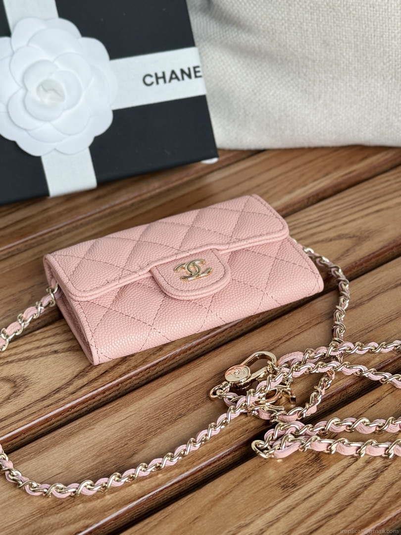 Chanel A81081 Wallet on Chain Shiny Calfskin Pink