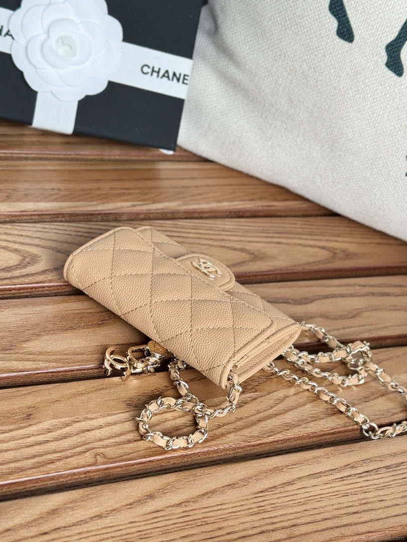 Chanel A81081 Wallet on Chain Shiny Calfskin Apricot