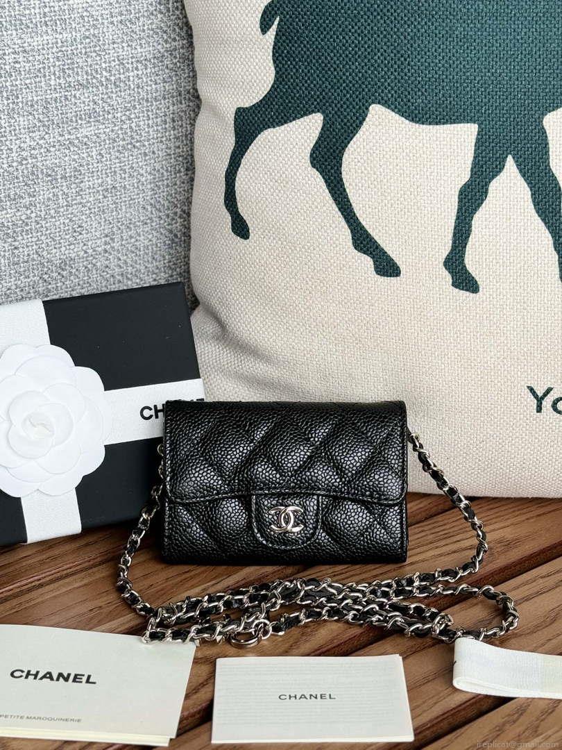 Chanel A81081 Wallet on Chain Shiny Calfskin Black Big ball
