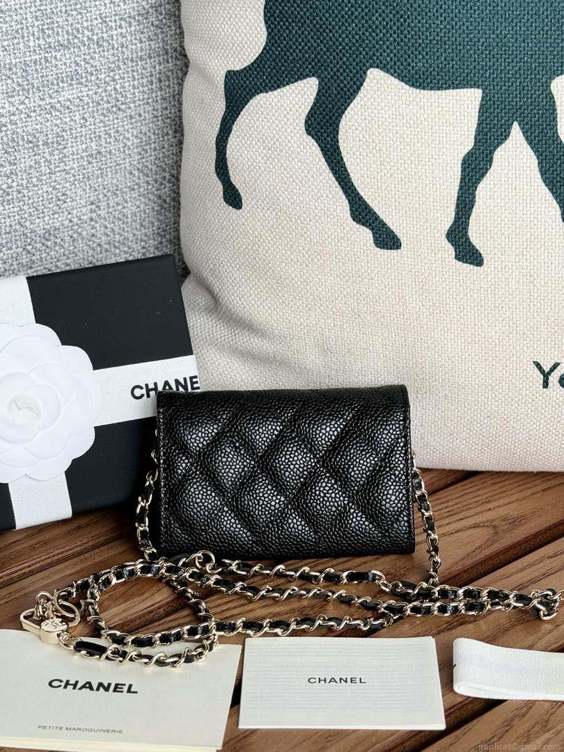 Chanel A81081 Wallet on Chain Shiny Calfskin Black Big ball