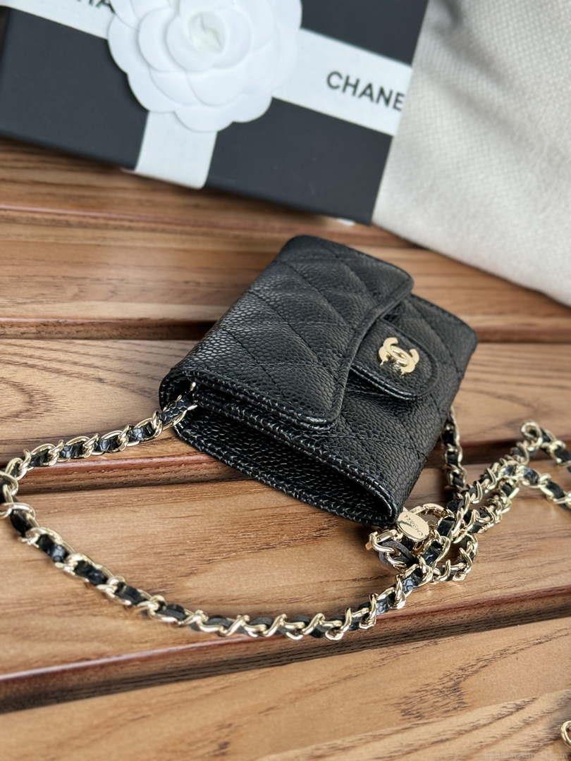Chanel A81081 Wallet on Chain Shiny Calfskin Black Big ball
