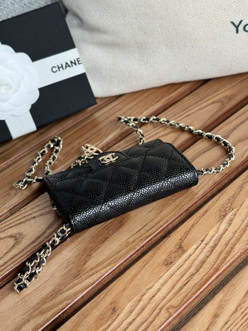 Chanel A81081 Wallet on Chain Shiny Calfskin Black Big ball