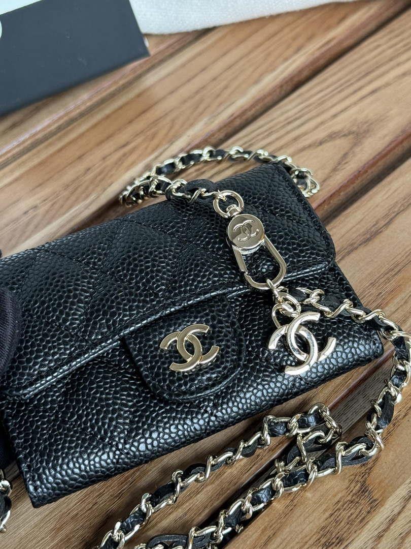 Chanel A81081 Wallet on Chain Shiny Calfskin Black Big ball