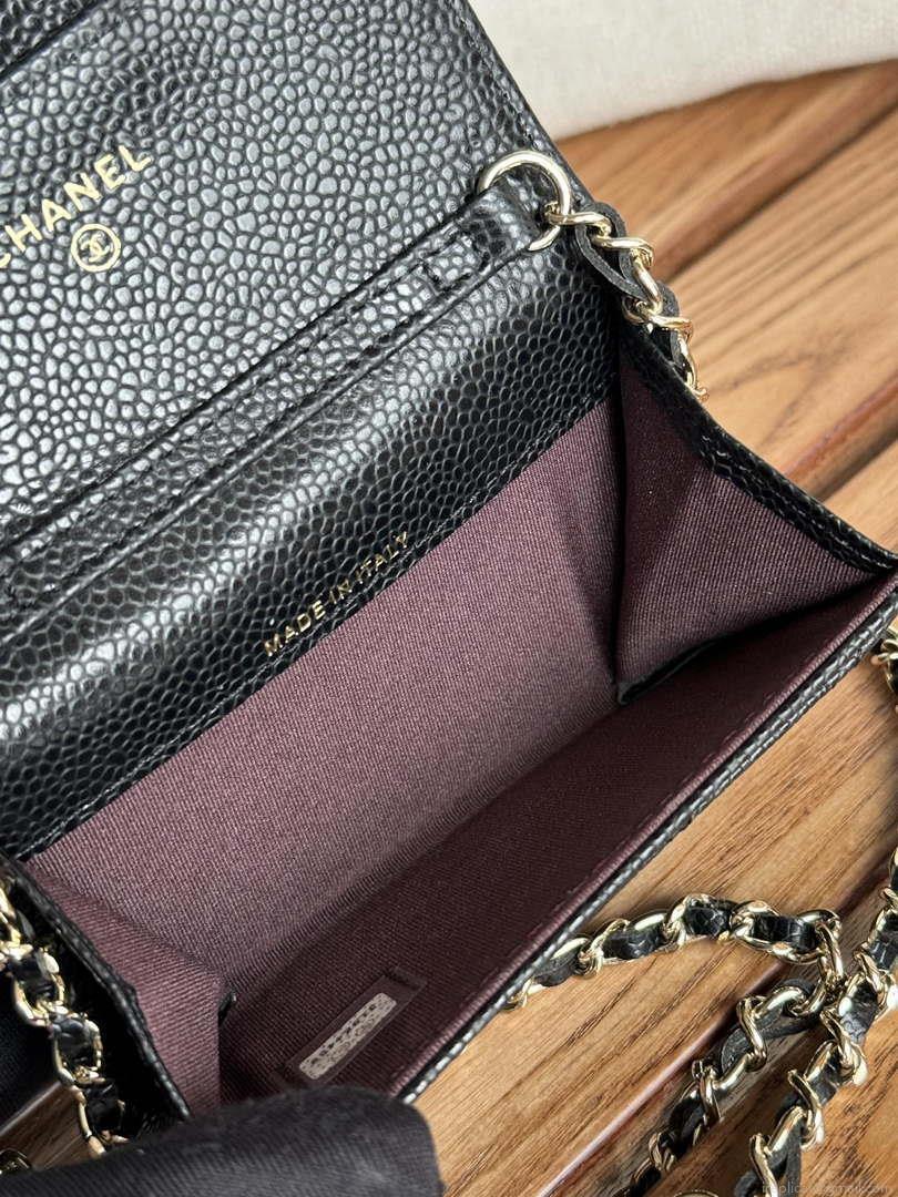 Chanel A81081 Wallet on Chain Shiny Calfskin Black Big ball