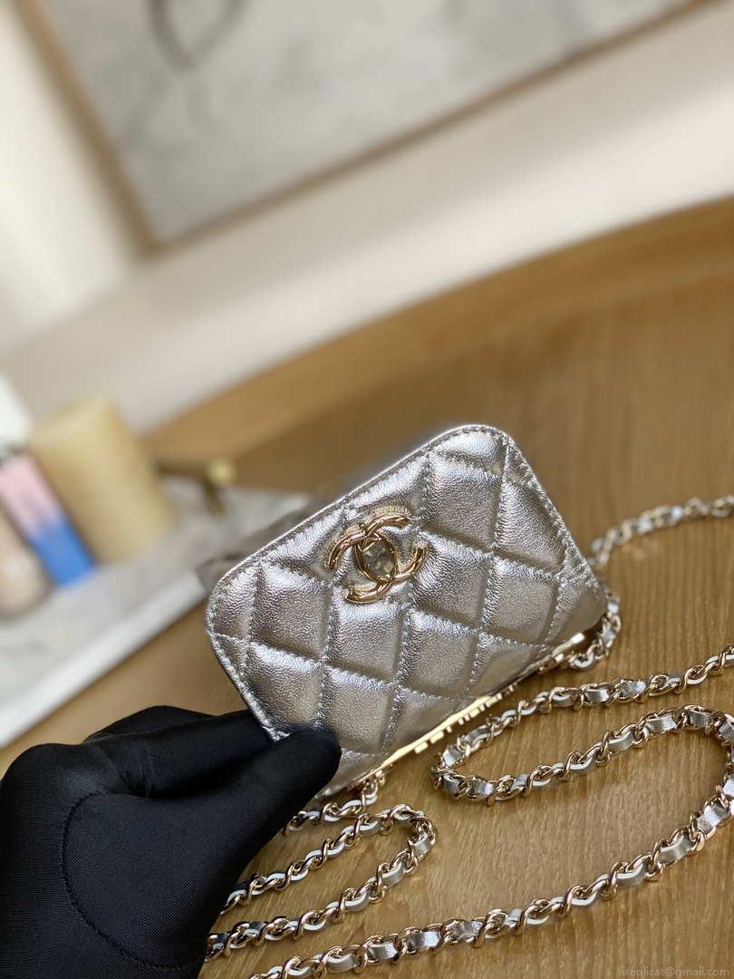 Chanel AP3020 Clutch with chain lambskin gold tone metal Sliver
