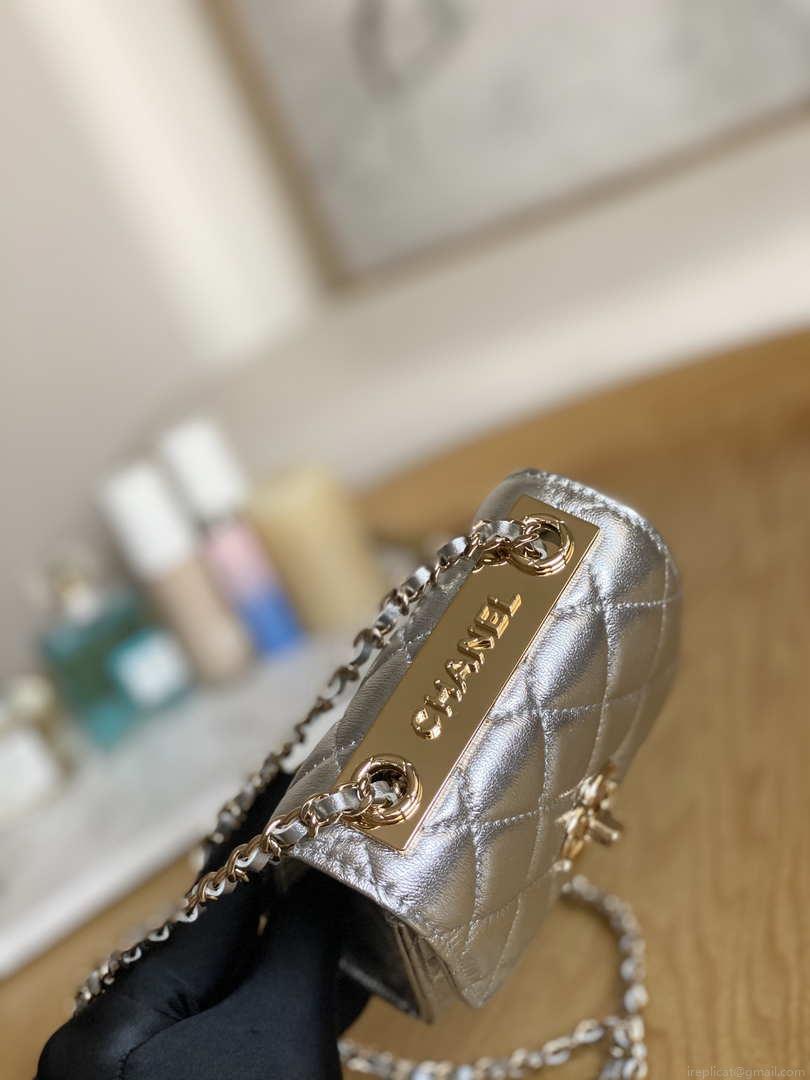 Chanel AP3020 Clutch with chain lambskin gold tone metal Sliver