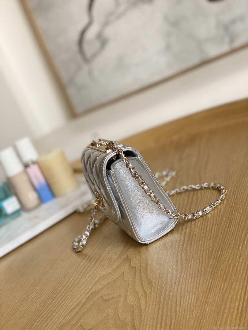 Chanel AP3020 Clutch with chain lambskin gold tone metal Sliver