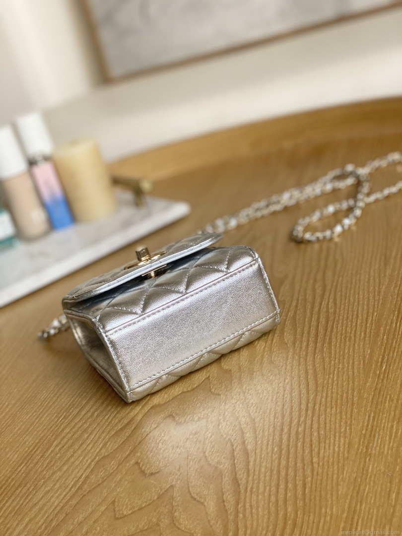Chanel AP3020 Clutch with chain lambskin gold tone metal Sliver