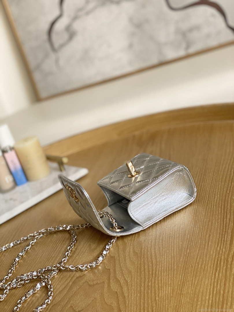 Chanel AP3020 Clutch with chain lambskin gold tone metal Sliver