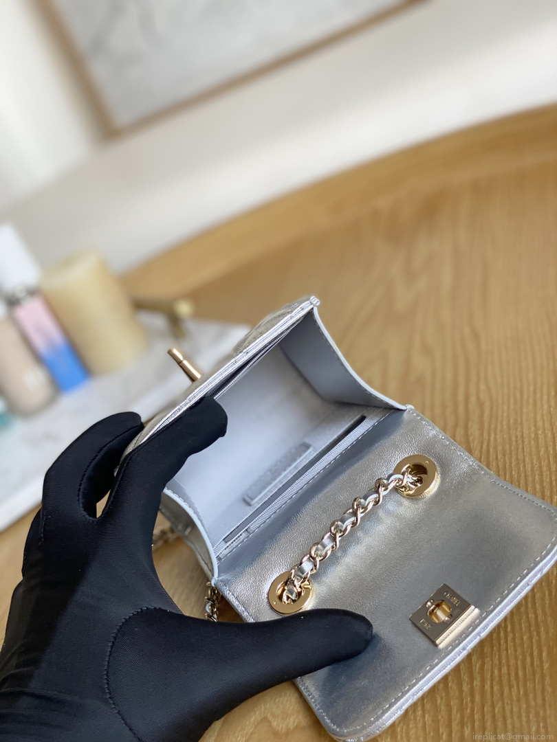 Chanel AP3020 Clutch with chain lambskin gold tone metal Sliver