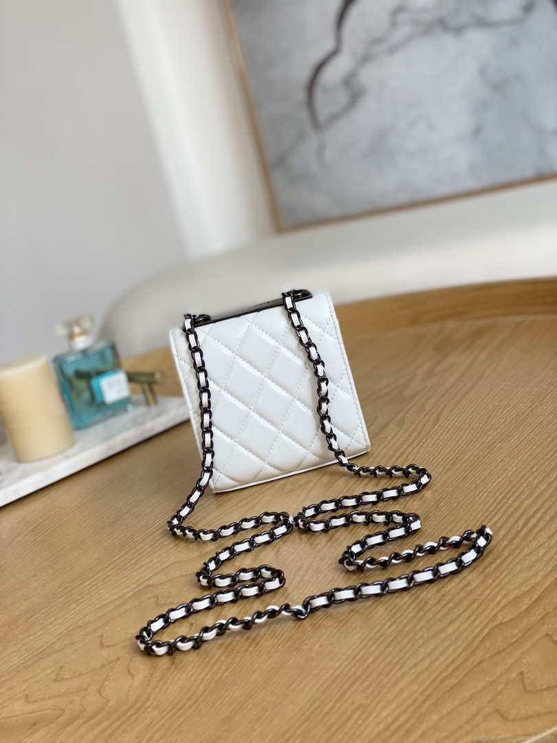 Chanel AP3020 Clutch with chain lambskin Black tone metal White