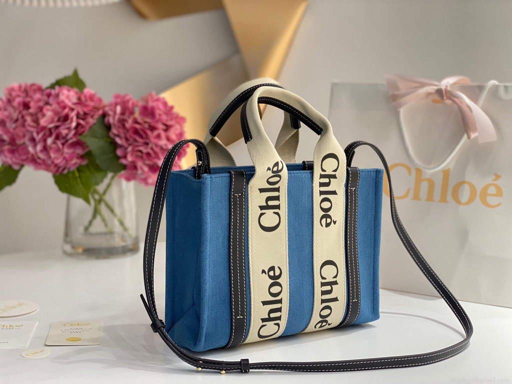 Chloe 385E6690U Small Woody Tote Bag Blue