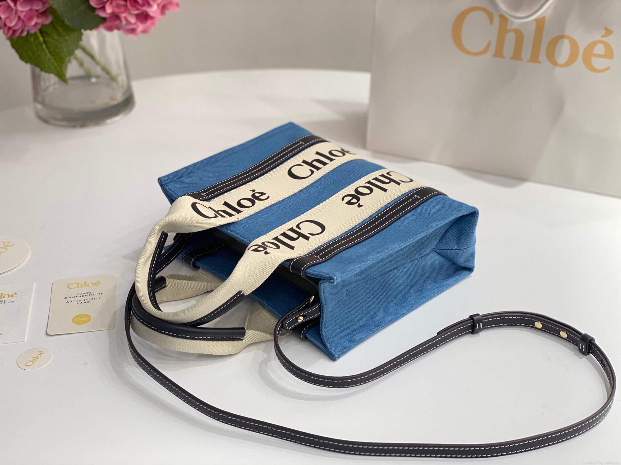 Chloe 385E6690U Small Woody Tote Bag Blue
