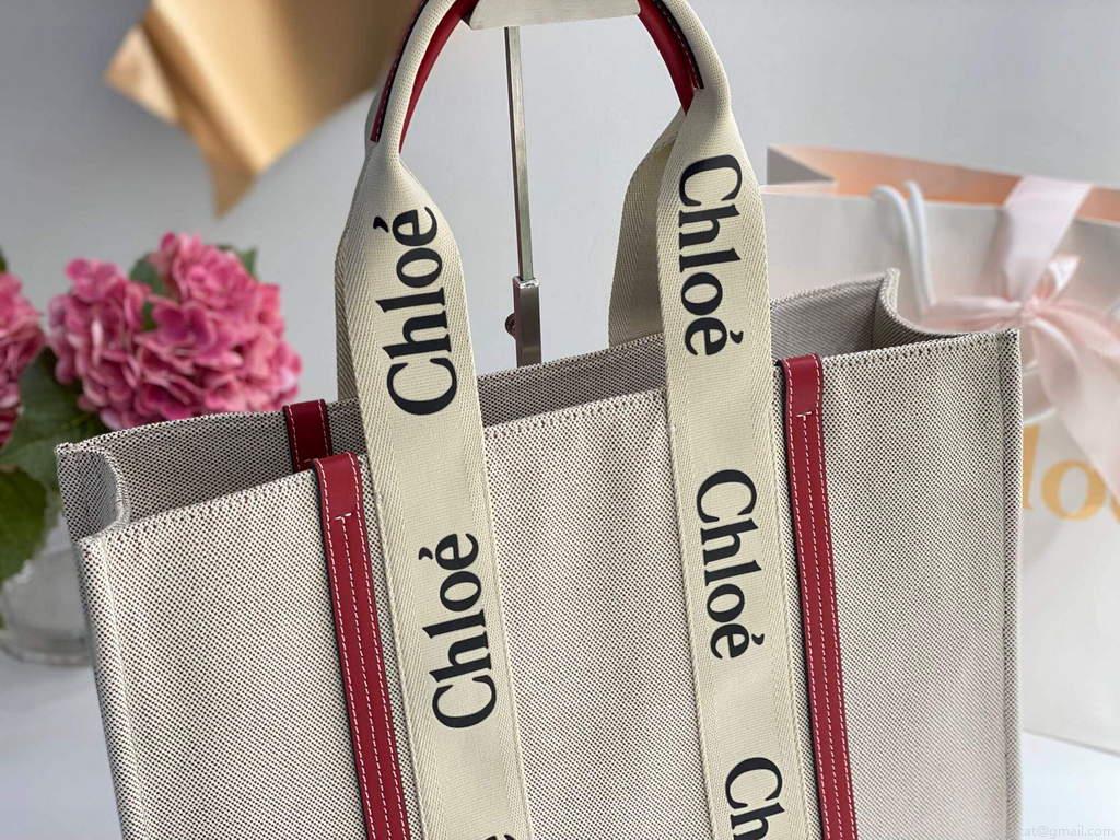 Chloe 382E6690U Large Woody Tote Bag Red