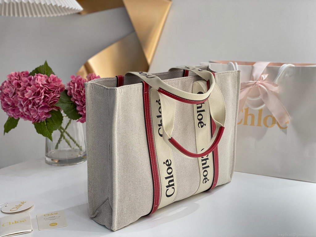 Chloe 382E6690U Large Woody Tote Bag Red