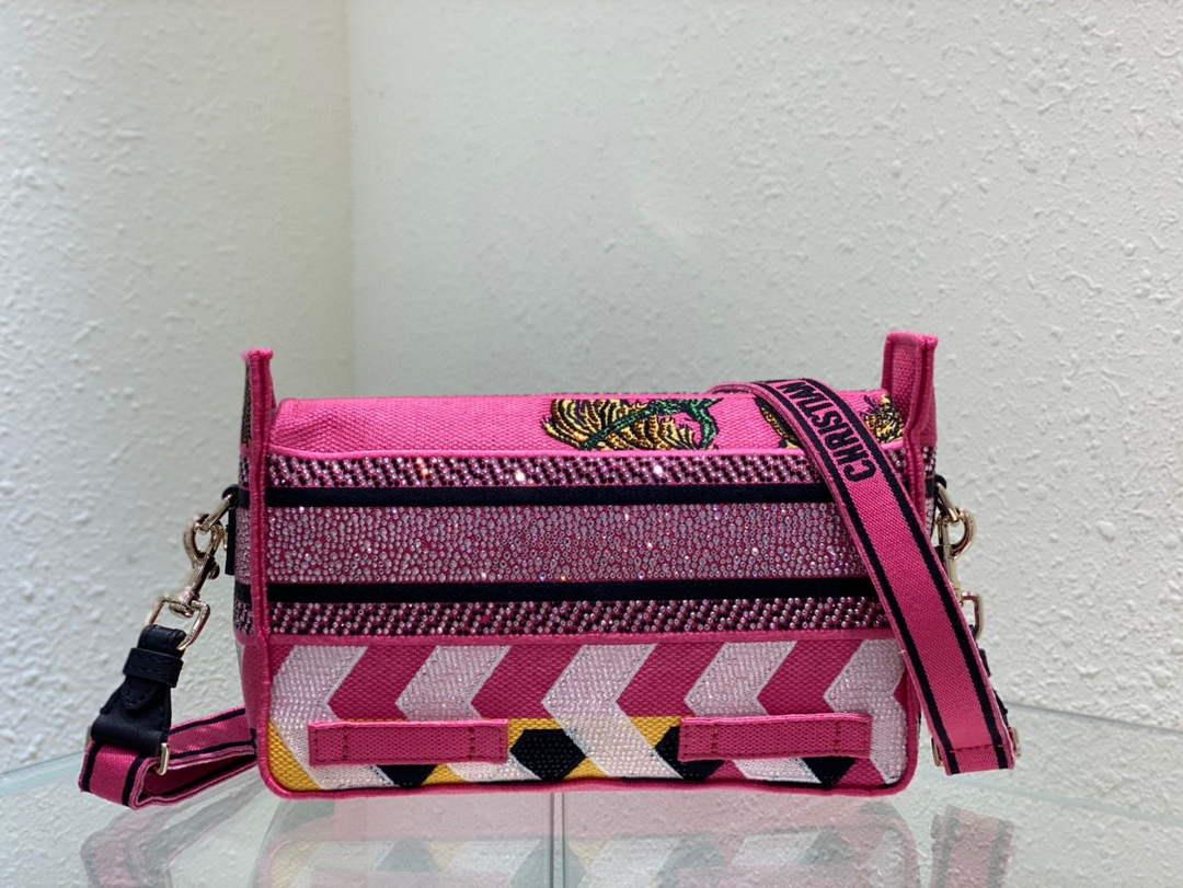Dior M1241 Small Diorcamp Bag Pink Multicolor Toile de Jouy Zoom