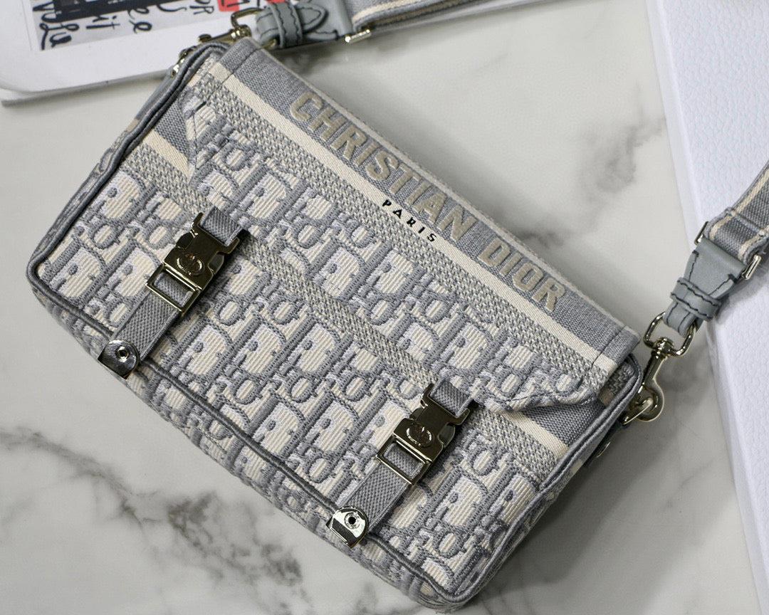 Dior M1241 Small Diorcamp Bag Gray Dior Oblique Embroidery