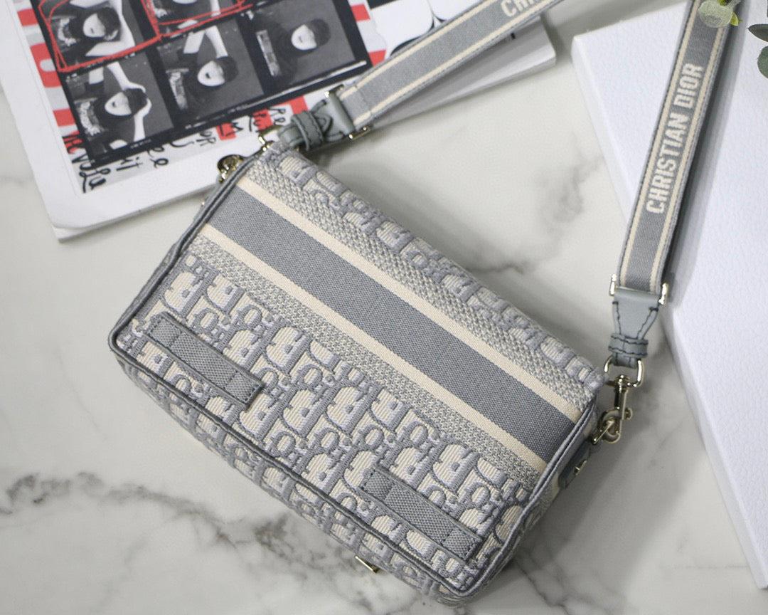 Dior M1241 Small Diorcamp Bag Gray Dior Oblique Embroidery