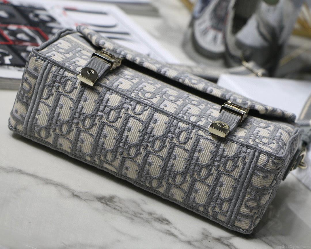 Dior M1241 Small Diorcamp Bag Gray Dior Oblique Embroidery