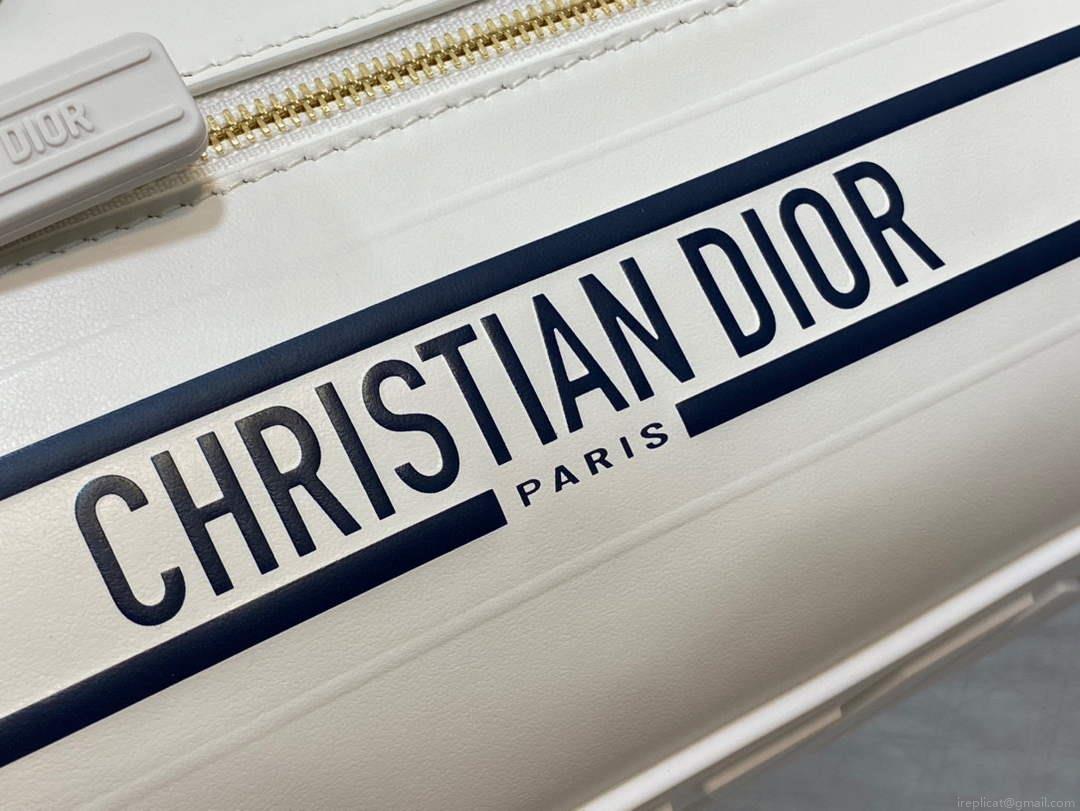 Dior M6209 Small Vibe Zip Bowling Bag White and Blue Smooth Calfskin