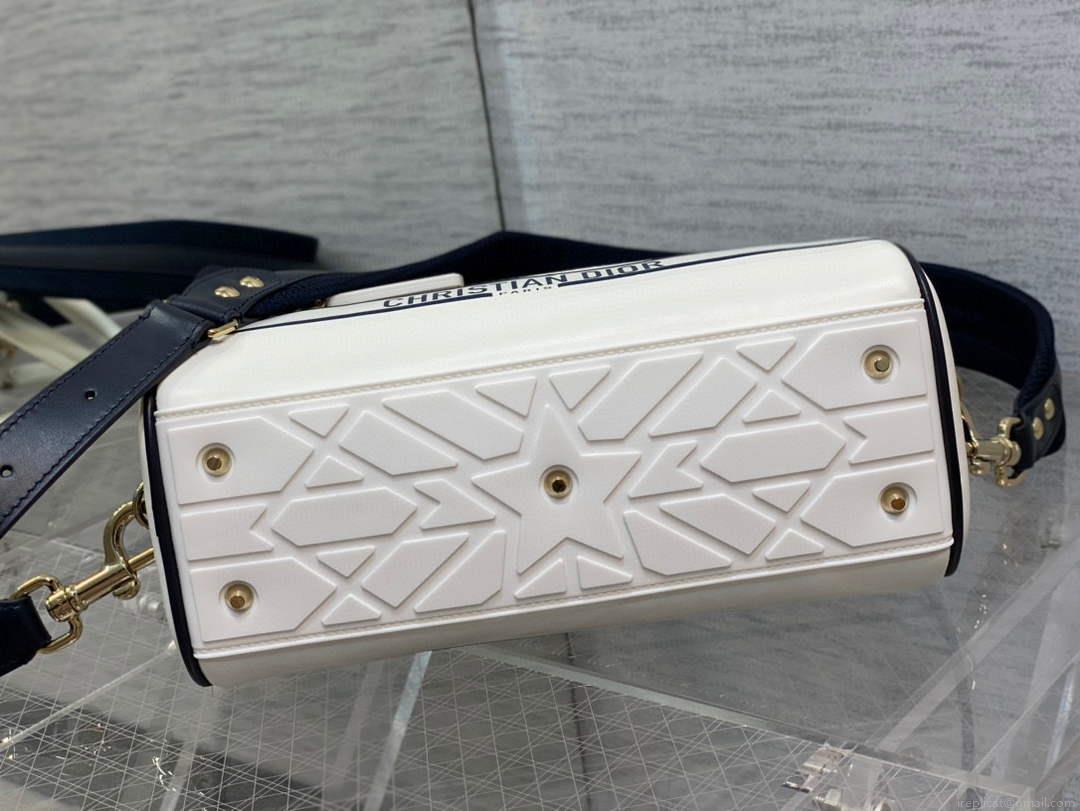 Dior M6209 Small Vibe Zip Bowling Bag White and Blue Smooth Calfskin