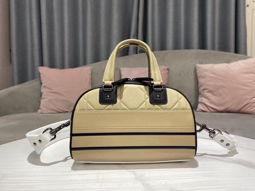 Dior M6202 Medium Vibe Zip Bowling Bag Apricot