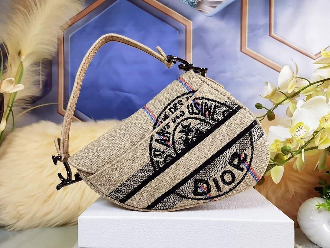 Dior Saddle Bag Beige Jute Canvas Embroidered M0446