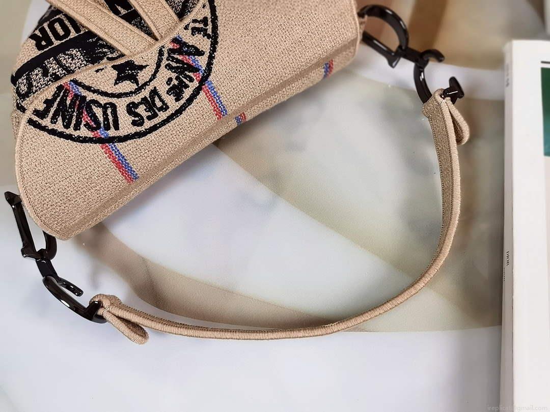 Dior Saddle Bag Beige Jute Canvas Embroidered M0446