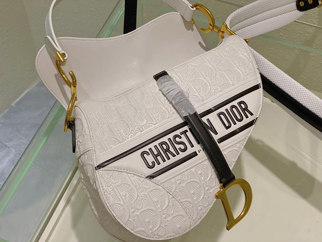 Dior Saddle Bag White and Blue Dior Oblique Perforated Calfskin M0446