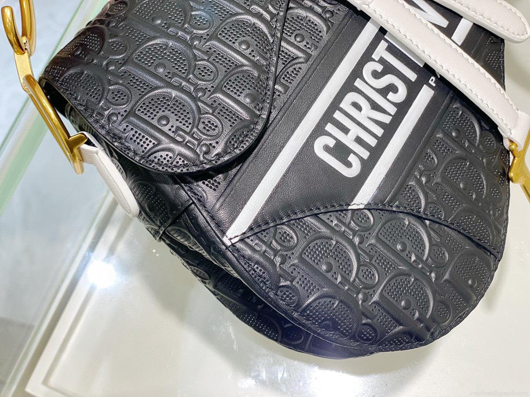 Dior Saddle Bag M0446 Black Oblique Perforated and Embossed Calfskin