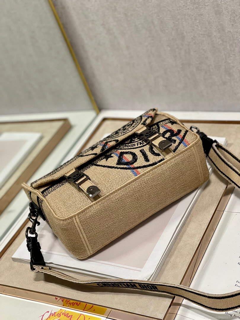 Dior Diorcamp Bag Small Model Beige Union Embroidered Jute Fabric M1241
