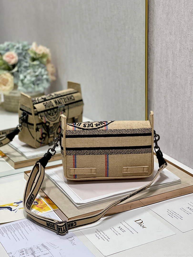 Dior Diorcamp Bag Small Model Beige Union Embroidered Jute Fabric M1241