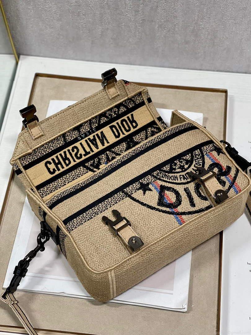 Dior Diorcamp Bag Small Model Beige Union Embroidered Jute Fabric M1241