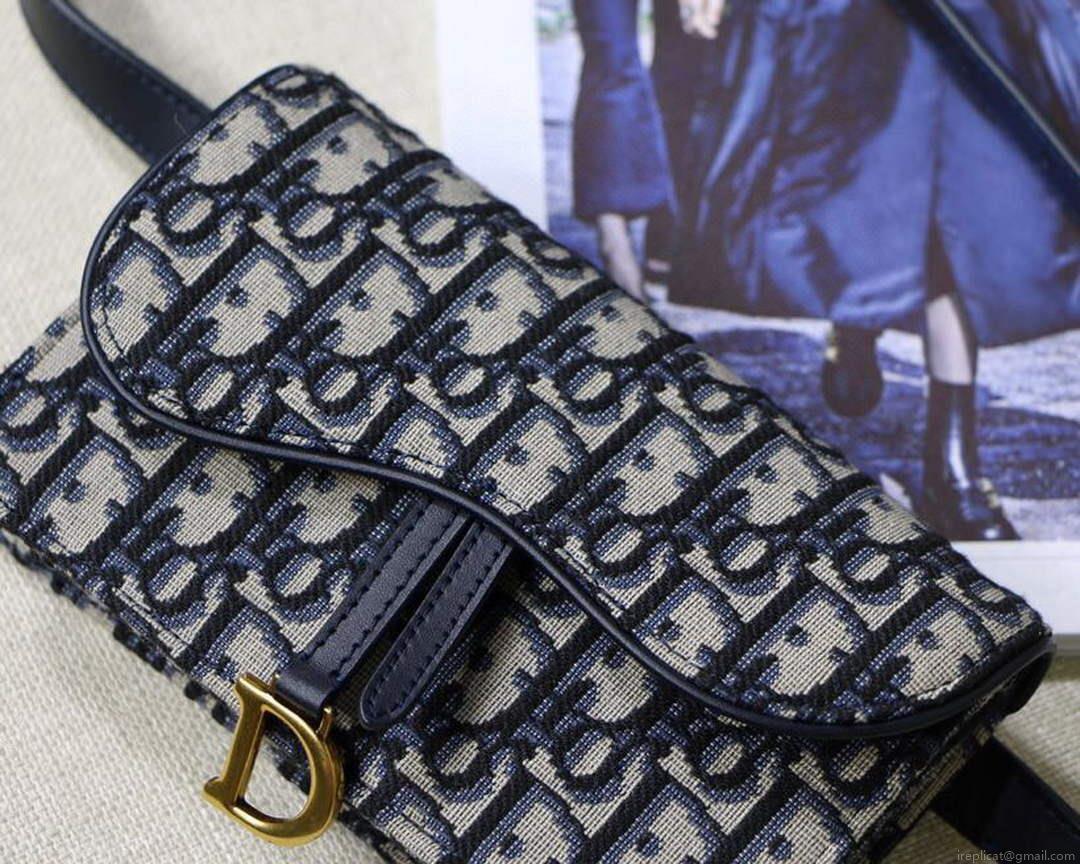 Dior Saddle Belt Bag S5619 Blue Dior Oblique Jacquard