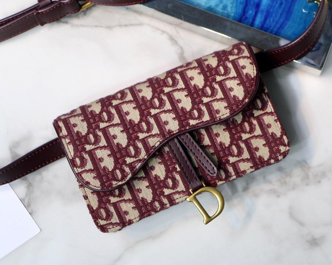 Dior Saddle Belt Bag S5619 Red Dior Oblique Jacquard