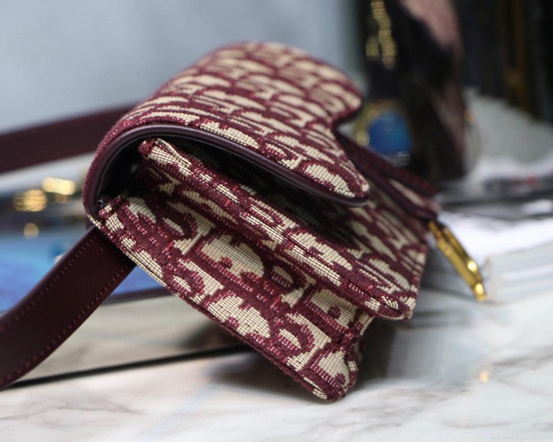 Dior Saddle Belt Bag S5619 Red Dior Oblique Jacquard