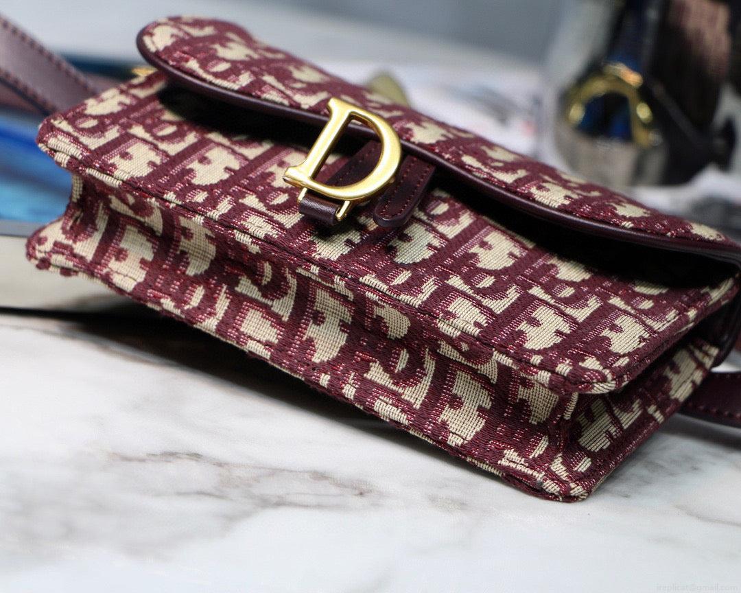 Dior Saddle Belt Bag S5619 Red Dior Oblique Jacquard
