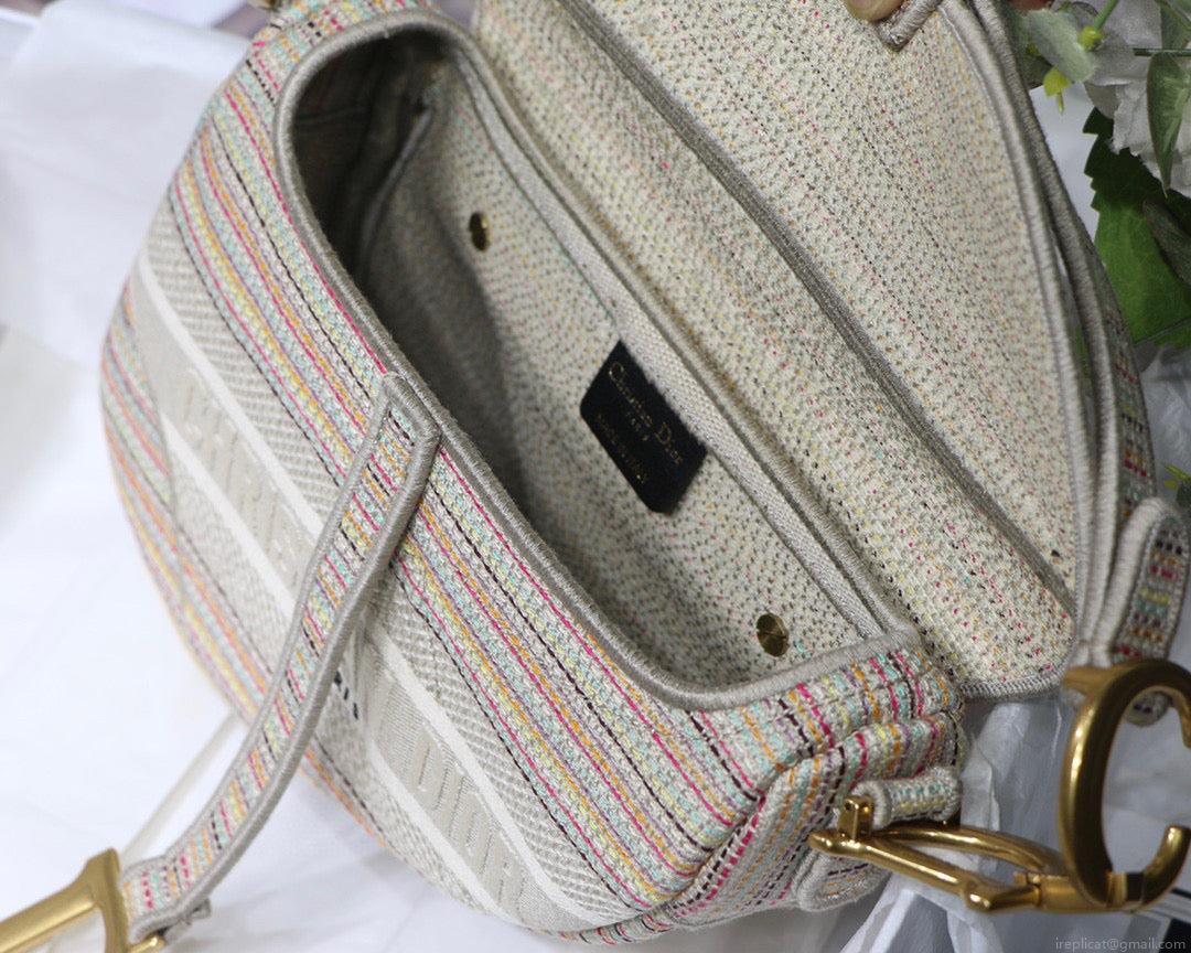 Dio Saddle Bag M0446 Beige Toile de Jouy Embroidery