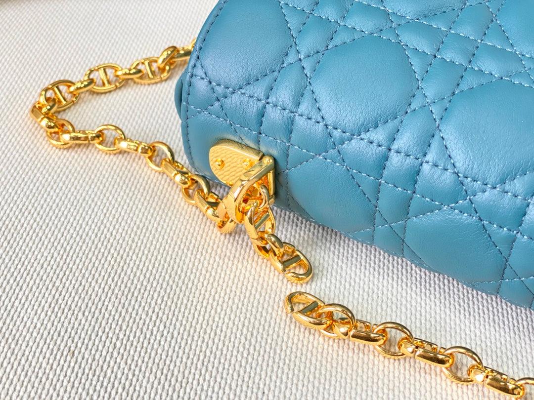 Dior Large Caro Bag M9243 Calfskin Blue Gold